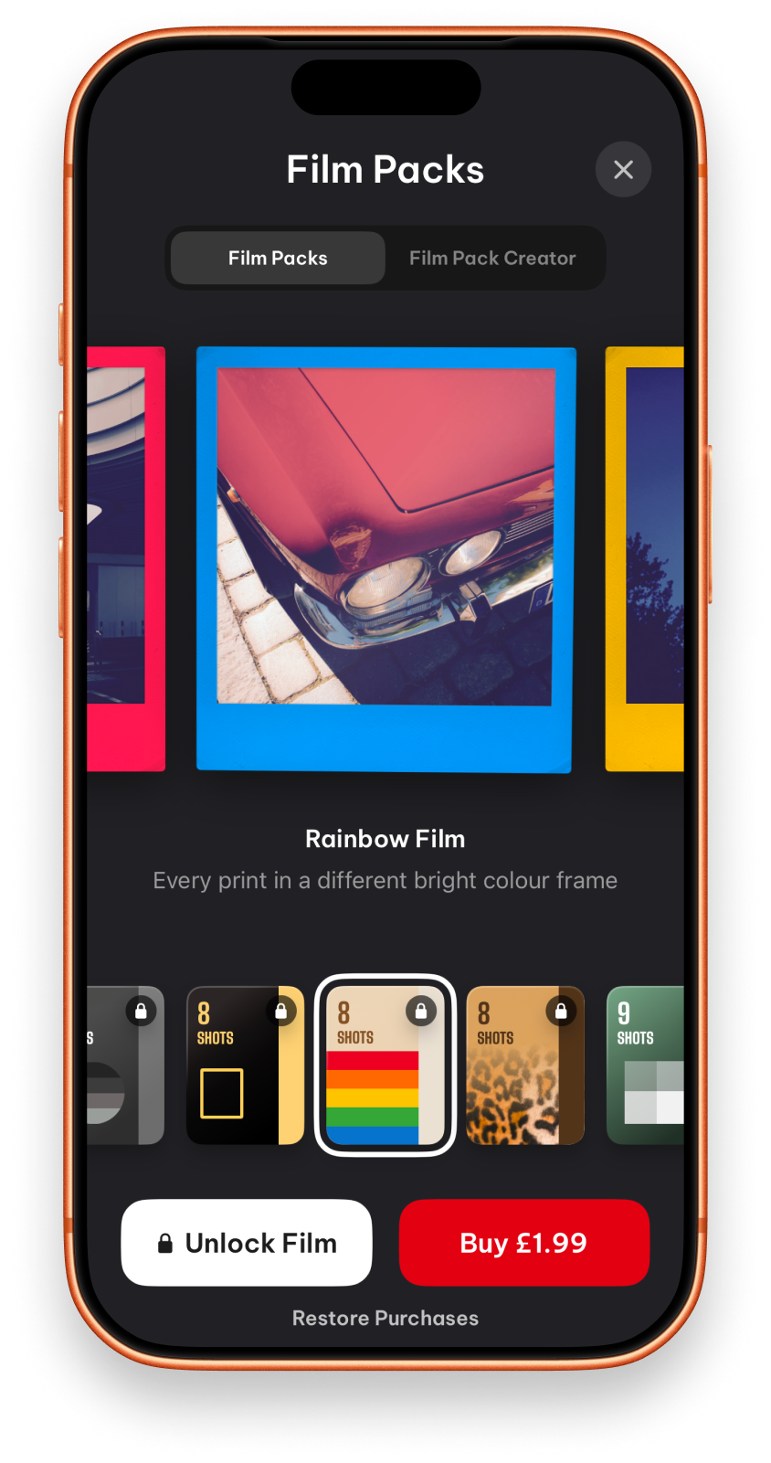 Film Packs screen showing collectible packs to unlock